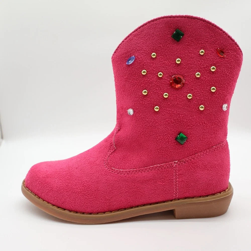 L'Amour Western Boots Girls Size 13 Fuchsia Textile Jeweled Studded Cowboy V8400